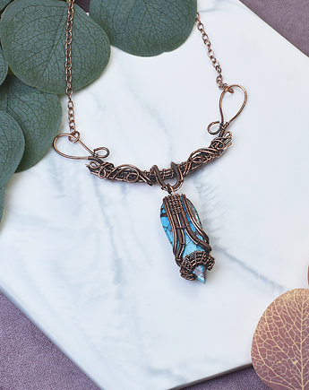 Miedziany naszyjnik wire wrapping z turkusem #500, Spirit Of Copper