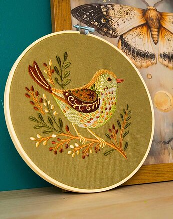 Ptaszek folk - haft w tamborku 20 cm, Plasun