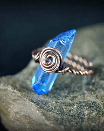 Regulowany pierścionek z kwarcem tytanowym, Blue Pearl Art