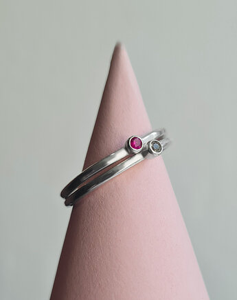 Pierścionek DUET dwa pierścionki: topaz i rubin - srebro, COCONUT
