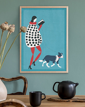 Plakat - Zaczytany spacer z psem, minimalmill