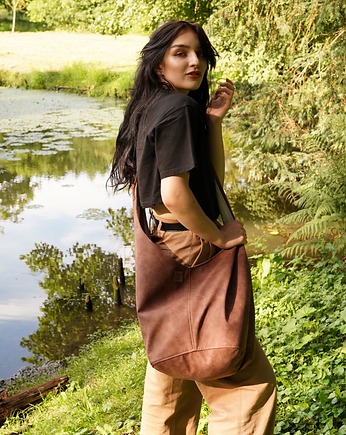Kasztanowa torba hobo w stylu boho / vegan, hairoo