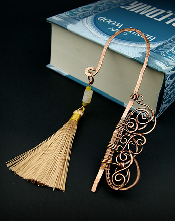 Miedziana zakładka do książki wire wrapping, Blue Pearl Art