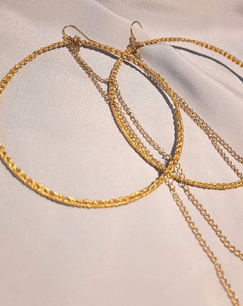 Kolczyki złote duże koła z łańcuszkiem, lulukalina