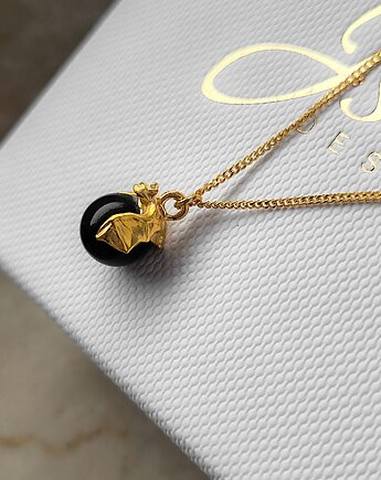 Nietoperz z czarną perłą- naszyjnik srebro złocone 24K, ISSI Jewelry
