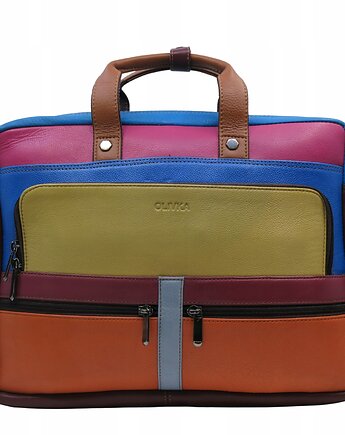 Aktówka torba na laptopa skórzana rączki regulowany pasek kieszenie OLIVKA, Olivka Warsaw