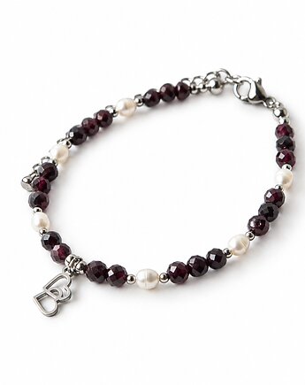 HEARTS bransoletka z kamieni - granat z perłą, Greenmoon Handmade