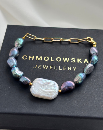 Bransoletka  unikat Perły Granatowe, Chmolowska Jewellery
