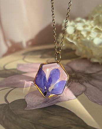 Biżuteria z żywicy naszyjnik lobelia przylądkowa, Jaskółcze ziele handmade 