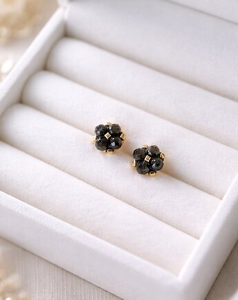 Delikatne Kolczyki Sztyfty - Obsydian Złocisty, STAGHORN