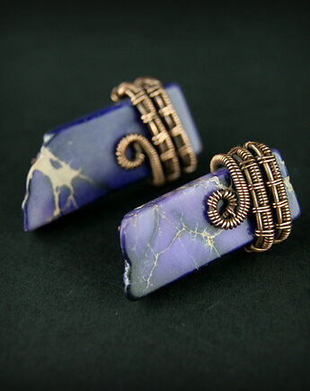 Jaspis lazurowe wybrzeże kolczyki wire wrapping, Blue Pearl Art