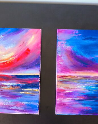 Abstrakcja Morze i Niebo Komplet 2 Obrazów Zachód Słońca 35x50, kkjustpaint Karolina Kamińska