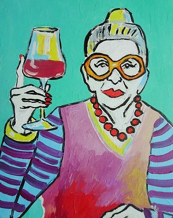 Obraz  fowizm dama babcia z lampka wina, alice oil on canvas