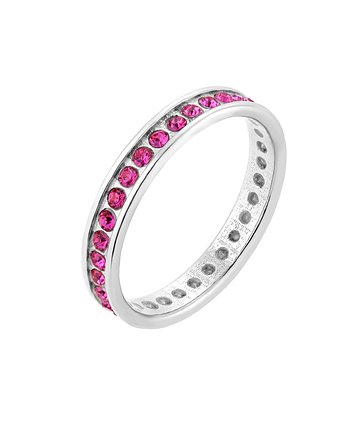 Srebrna obrączka z różowymi kryształami Preciosa, OSOBY - Prezent dla mamy na urodziny
