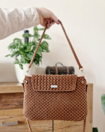 Torebka ze sznurka casualowa - pleciona, makrama - karmelowa, Damariz