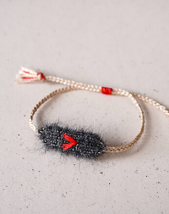 Mini tkana bransoletka z haftowanym serduszkiem, Słońcem Tkane