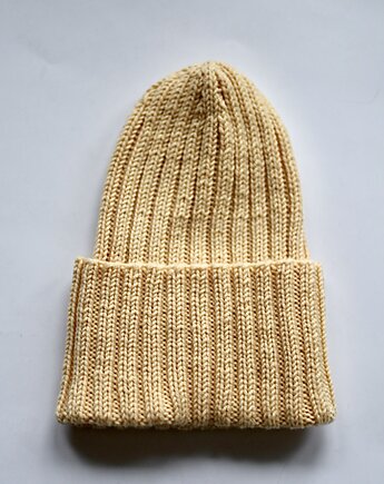 Czapka z merynosa żółta masełkowa, knots