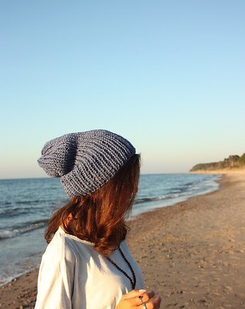 Niebieska czapka beanie handmade z wełną, Mademoiselle Patrini