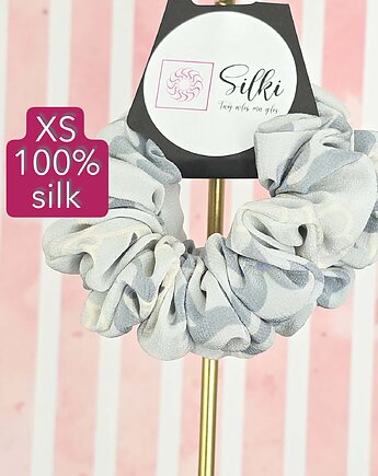 XS mini mała gumka dla dzieci do włosów jedwab naturalny scrunchie szara, Silki