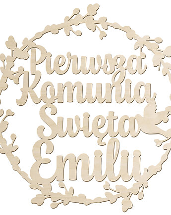 Drewniane koło obręcz z IMIENIEM 70cm Dekoracje Ozdoby na sale komunijną, smxdsgn