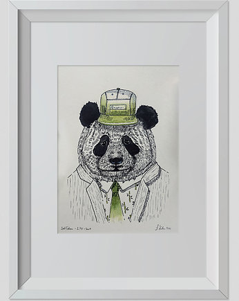 Rysunek Panda 30x20cm + biała rama A4, ŁUKASZ KROKOSZ ART