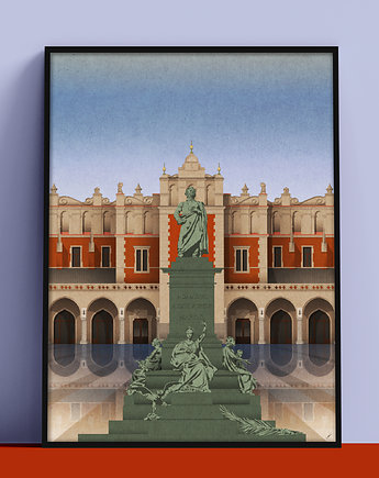 Plakat Pomnik Mickiewicza na tle Sukiennic, Kraków, Konrad Kunc