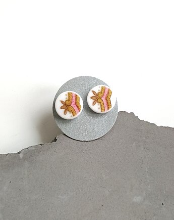 Kolczyki ceramiczne w kolorowe kwiaty, biżuteria z talerzy