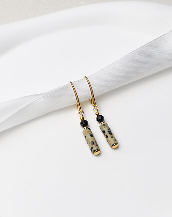 Kolczyki pozłacane - Jaspis Dalmatyński, Czarny Turmalin, Bring Biżuteria