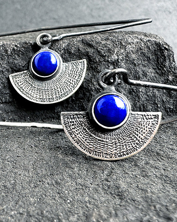 Orientalne kolczyki srebrne wachlarze z lapisem lazuli, SHAMBALA