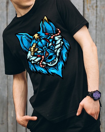 Koszulka  czarna z nadrukiem Blue fox, ART ORGANIC