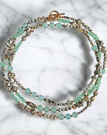 UNIKATOWY sznur kamieni 120cm : naszyjnik : jaspis i pastelowa zieleń, kaktusia