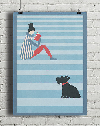 Czytanie na schodach - plakat fine art, minimalmill