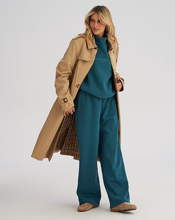 Spodnie z szeroką nogawką WIDE FIT ciemny morski, HARP TEAM