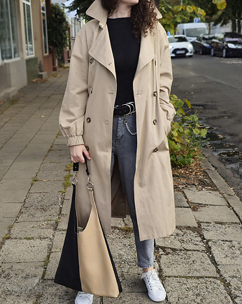 Beżowo czarna torba ze skóry, modeMania