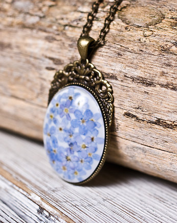 Owalny naszyjnik z żywicy z niezapominajkami, So Jewelry