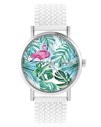 Zegarek - Flaming, tropikalny - silikonowy, biały, yenoo