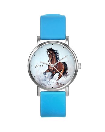 Zegarek  mały - Koń brązowy - silikonowy, niebieski, yenoo