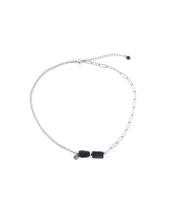 Bestseller! Naszyjnik z surową bryłą czarnego Turmalinu Srebrna stal, Kulka Bransoletki