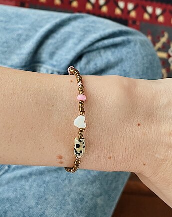 Bransoletka z koralików szklanych i jaspisu na gumce  little love, NOMAD