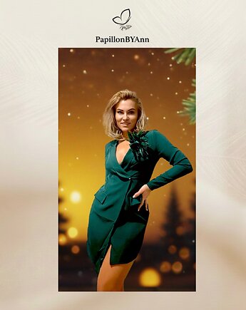 Broszka z piór kolor butelkowa zieleń, PapillonBYAnn