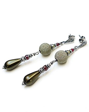 Kolczyki srebrne Khaki pearls, Katia i krokodyl