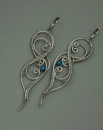 Duże kolczyki kwarc niebieski wire wrapping, Agata Rozanska