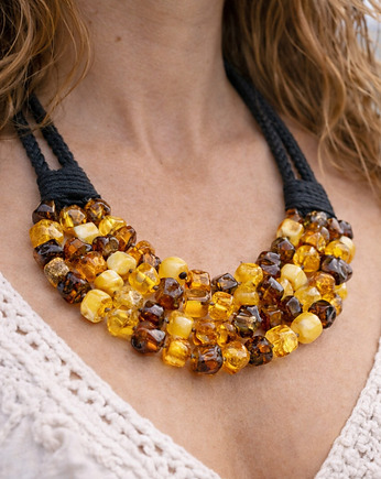 Naszyjnik bursztynowy OBCIOSKI sznurek makrama, AmberMal