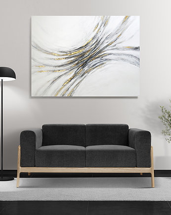 Awangardowy obraz na płótnie GRAY GOLDEN FLOW NO.2 80x110 cm, Ziarno Sztuki Studio