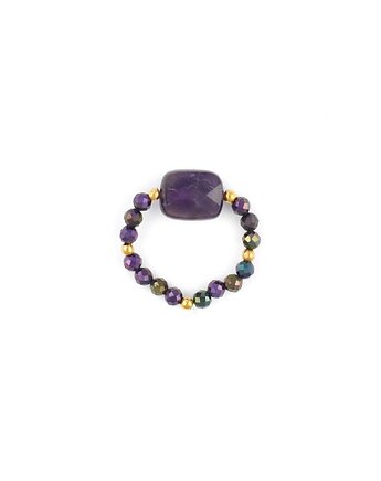 Pierścionek z magicznego Spinelu i Ametystu złote hematyty, Kulka Bransoletki