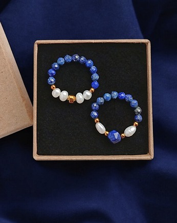 PREMIUM : zestaw pierścionków : lapis lazuli, perły, kaktusia