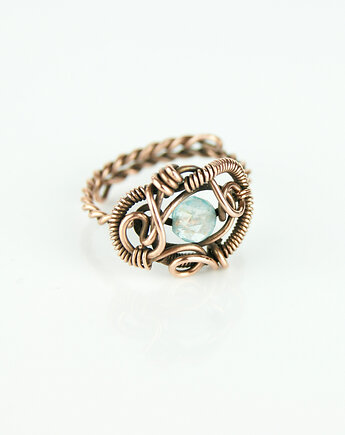 Błękitny topaz regulowany pierścionek z  miedzi, Blue Pearl Art