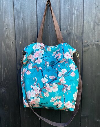 Torba na ramię XXL - print kwitnąca wiśnia, PRACOWNIA 166
