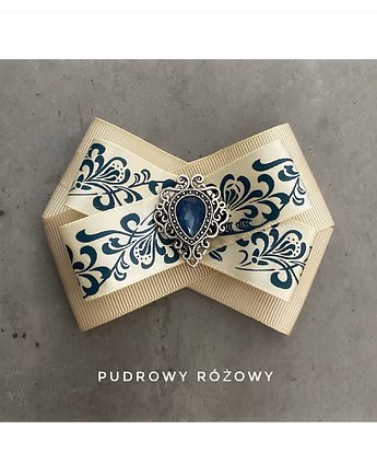Beżowa Brosza  z kwiatkami w kolorze jeansu, Pudrowy Różowy