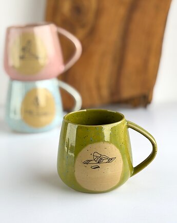 Kubek ceramiczny beczułka 320 ml - Joga zielony, Ceramika Tyka